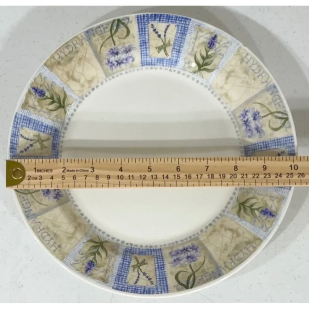 Pier‎ 1 Dinner Plates 10 Inch Blue Green Hydrangea Lavender England Set of 2